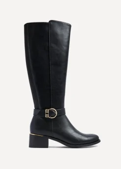 Footwear>Linzi Gwen Black Faux Leather Knee High Boot