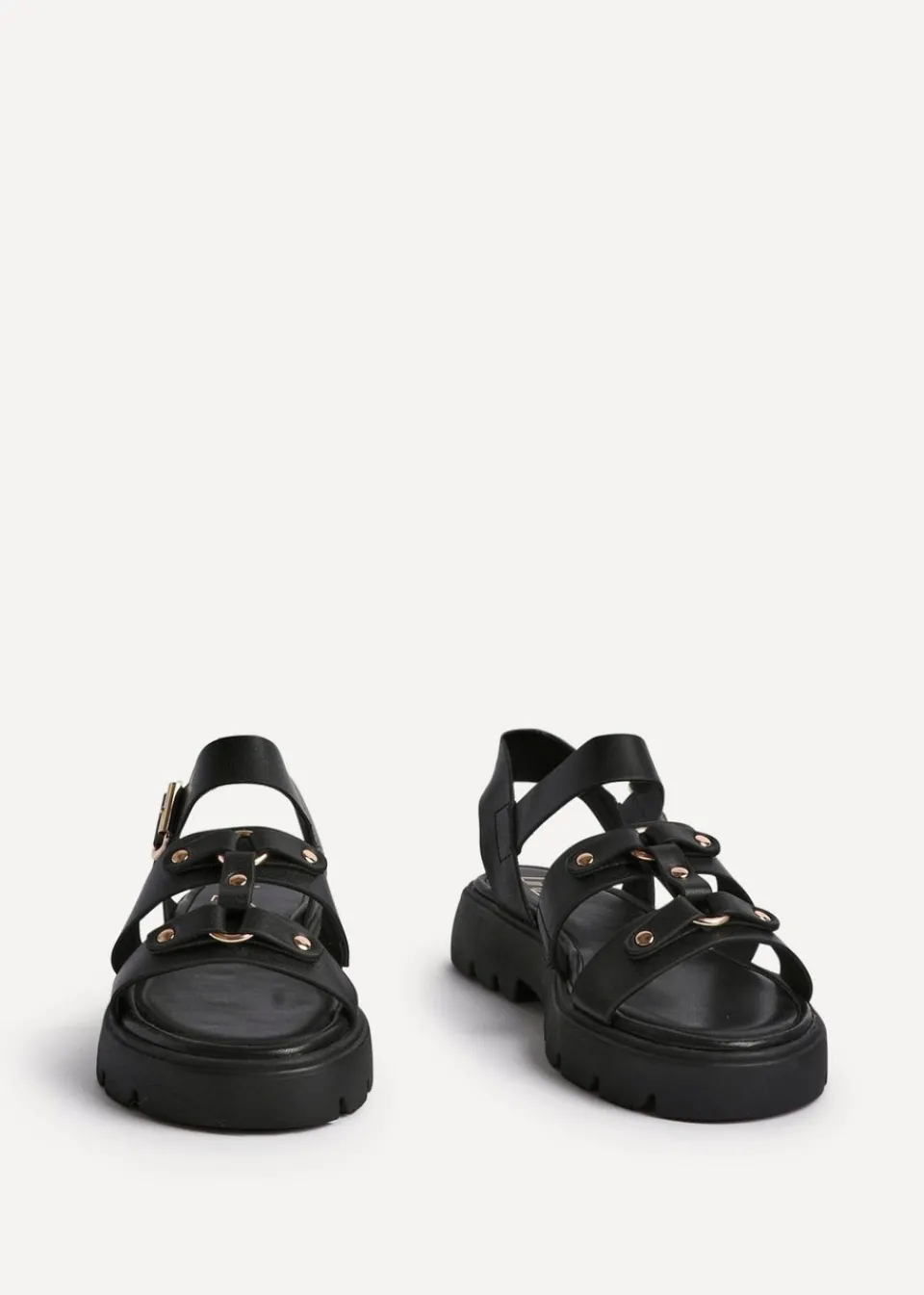 Footwear>Linzi Hattie Black Faux Leather Studded Gladiator Chunky Sandals
