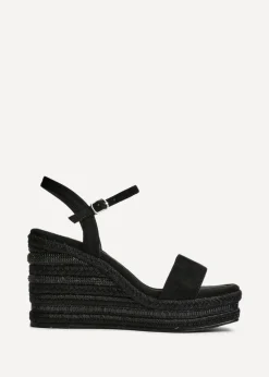 Footwear>Linzi Icon Black Faux Suede Embellished Wedge