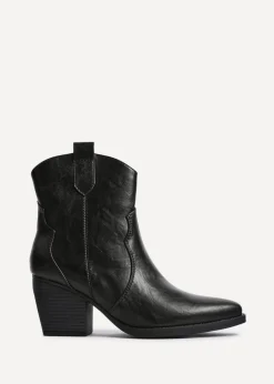 Footwear>Linzi Jessie Black Faux Leather Western Ankle Boot