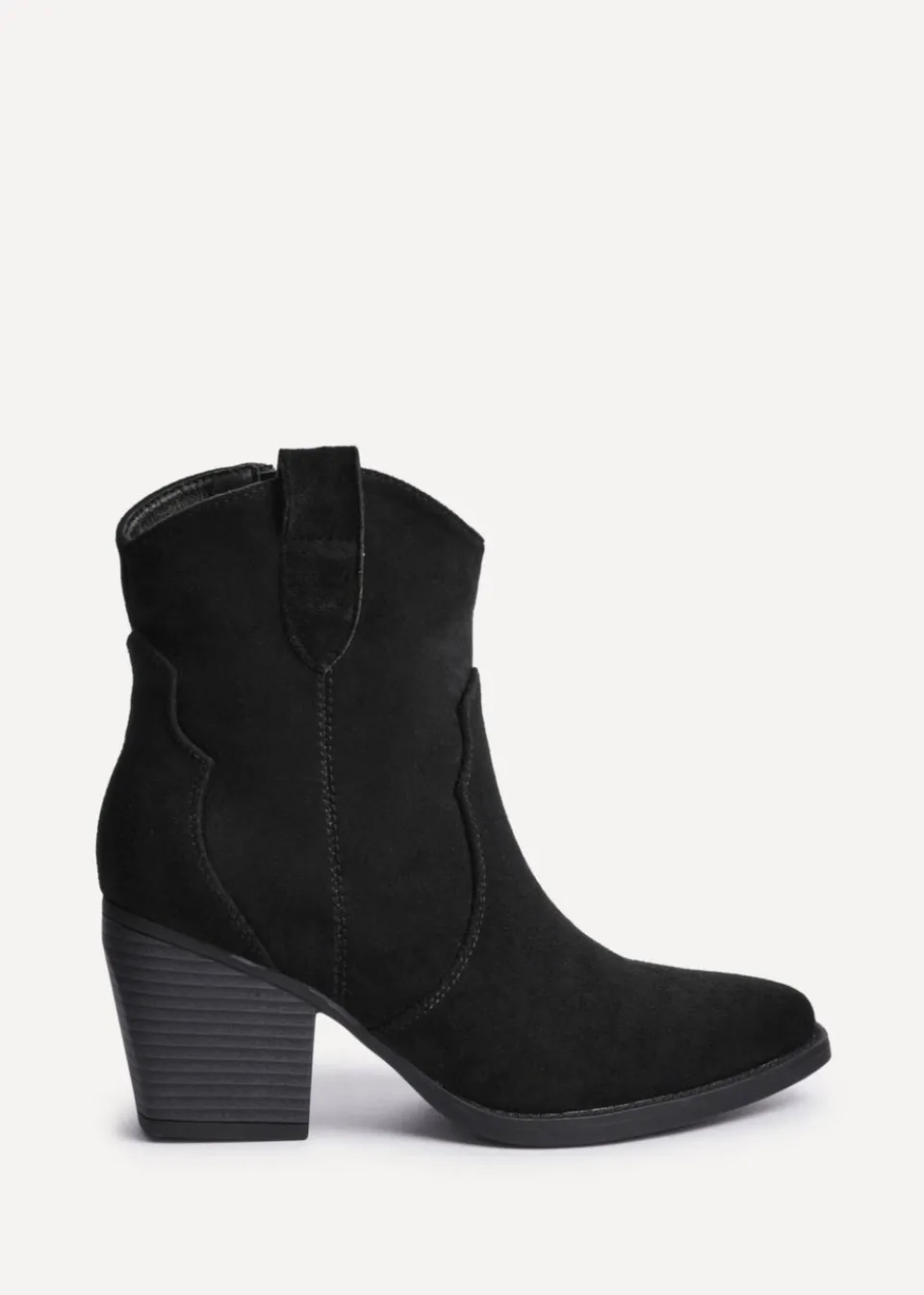 Footwear>Linzi Jessie Black Faux Suede Western Ankle Boot