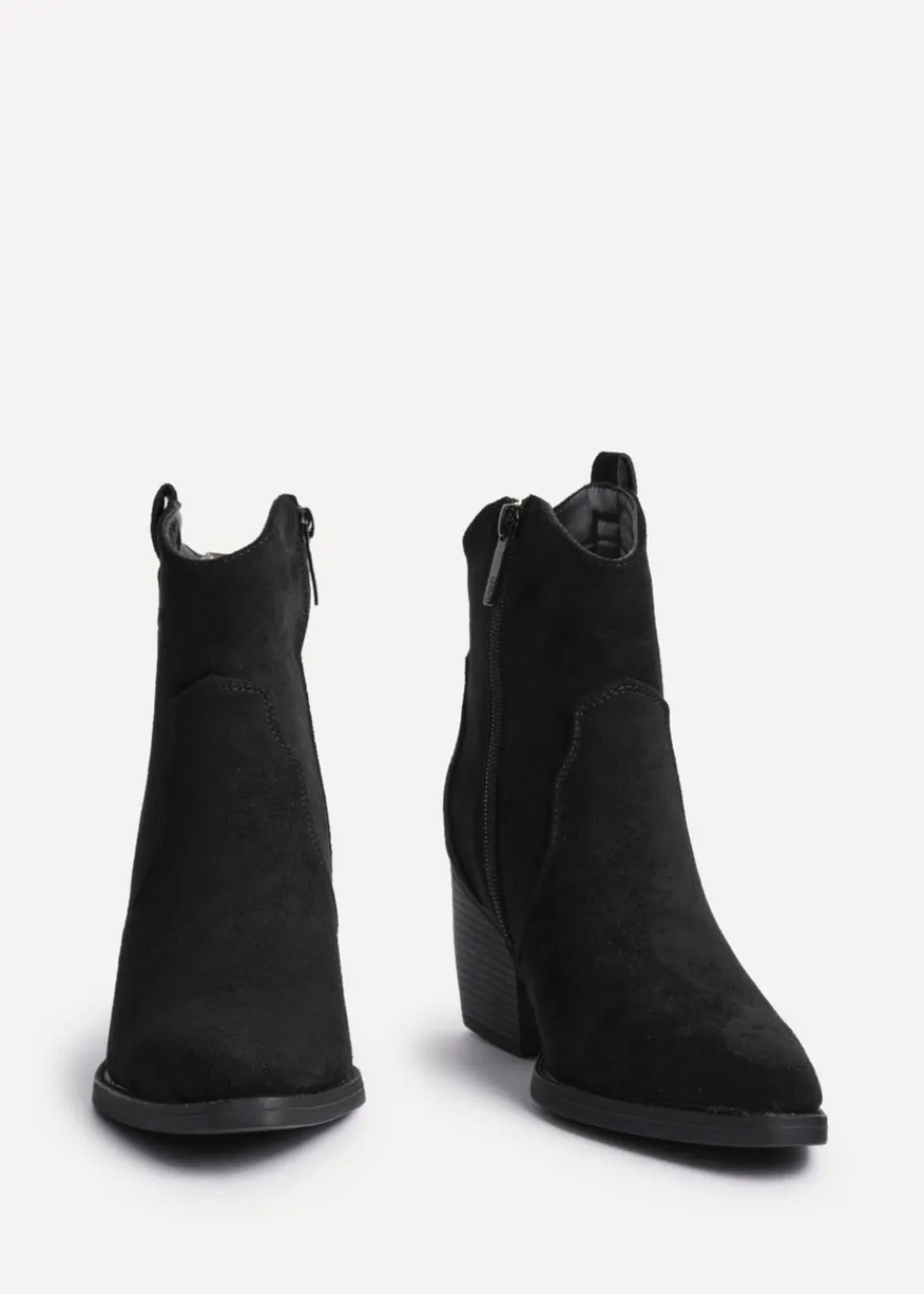 Footwear>Linzi Jessie Black Faux Suede Western Ankle Boot