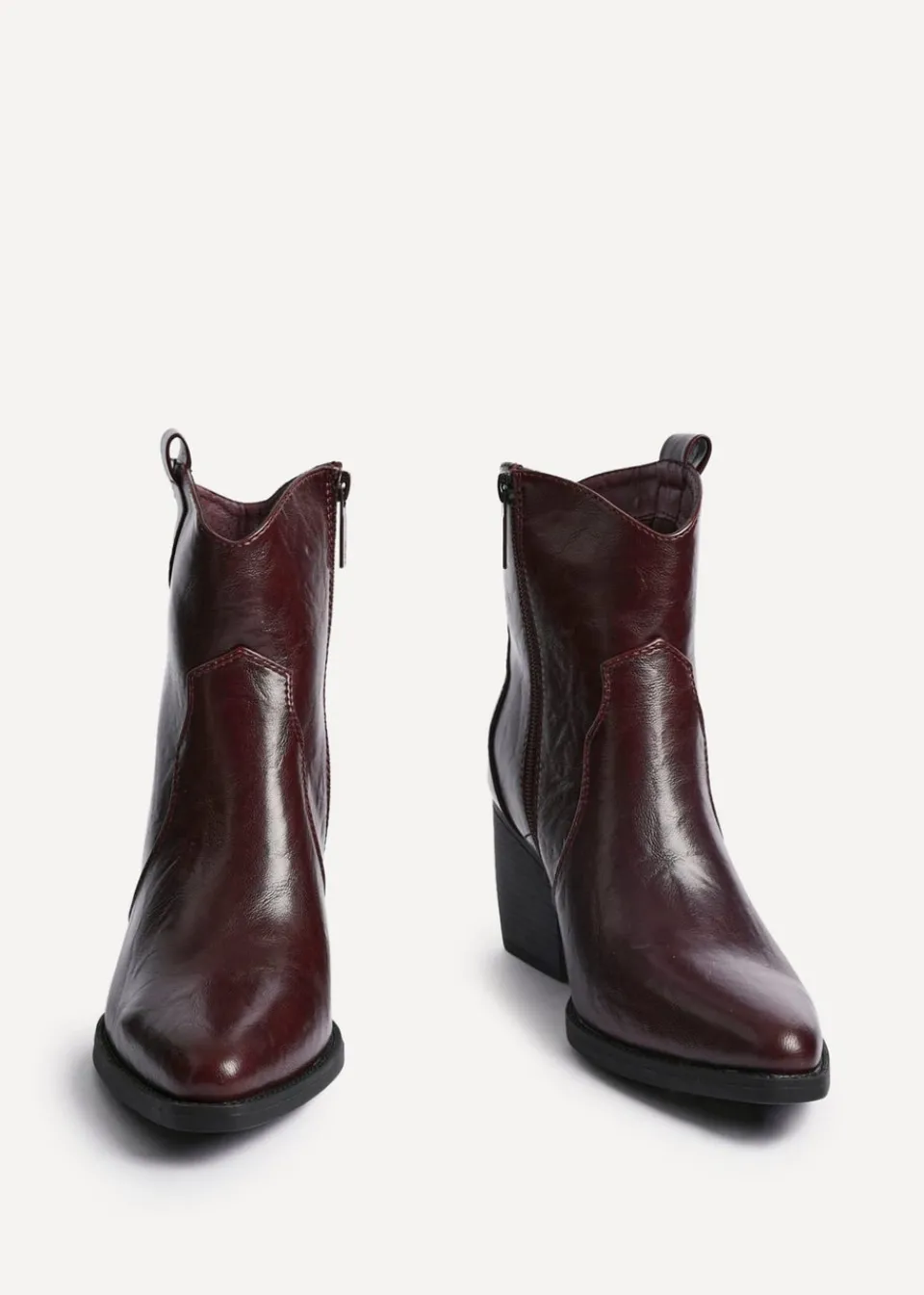 Footwear>Linzi Jessie Burgundy Faux Leather Western Ankle Boot