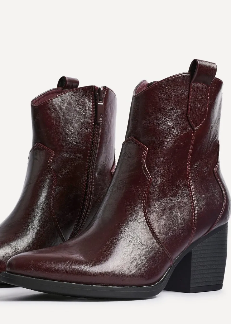 Footwear>Linzi Jessie Burgundy Faux Leather Western Ankle Boot