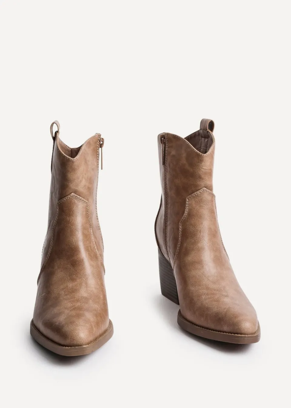 Footwear>Linzi Jessie Taupe Faux Leather Western Ankle Boot