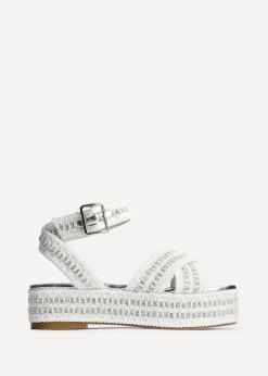 Footwear>Linzi Kiana White & Silver Raffia Flatform Sandal