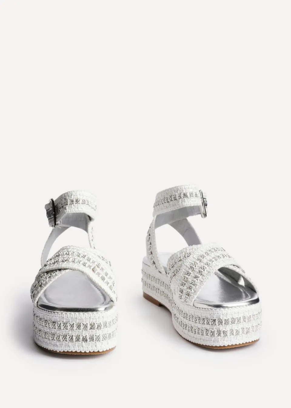 Footwear>Linzi Kiana White & Silver Raffia Flatform Sandal