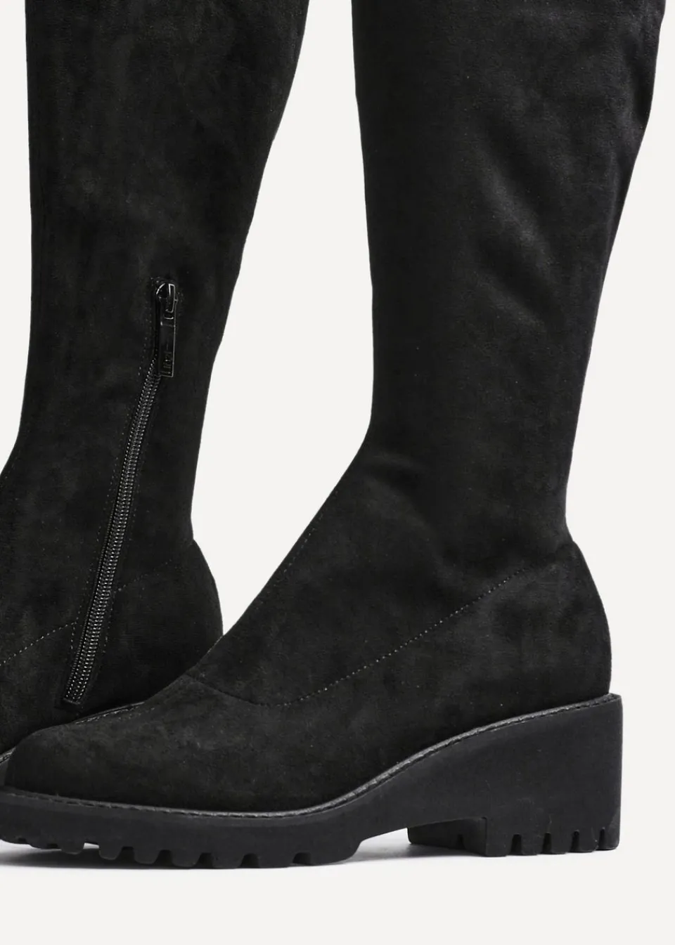 Footwear>Linzi Kortina Black Faux Suede Wedge Knee High Boot