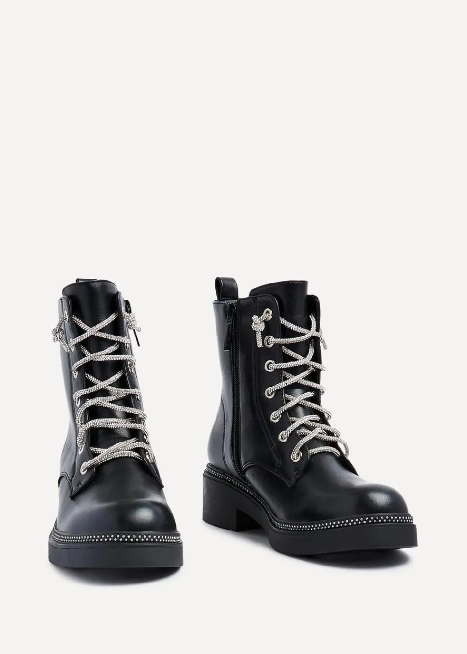 Footwear>Linzi Lacey Black Faux Leather Military Style Boot