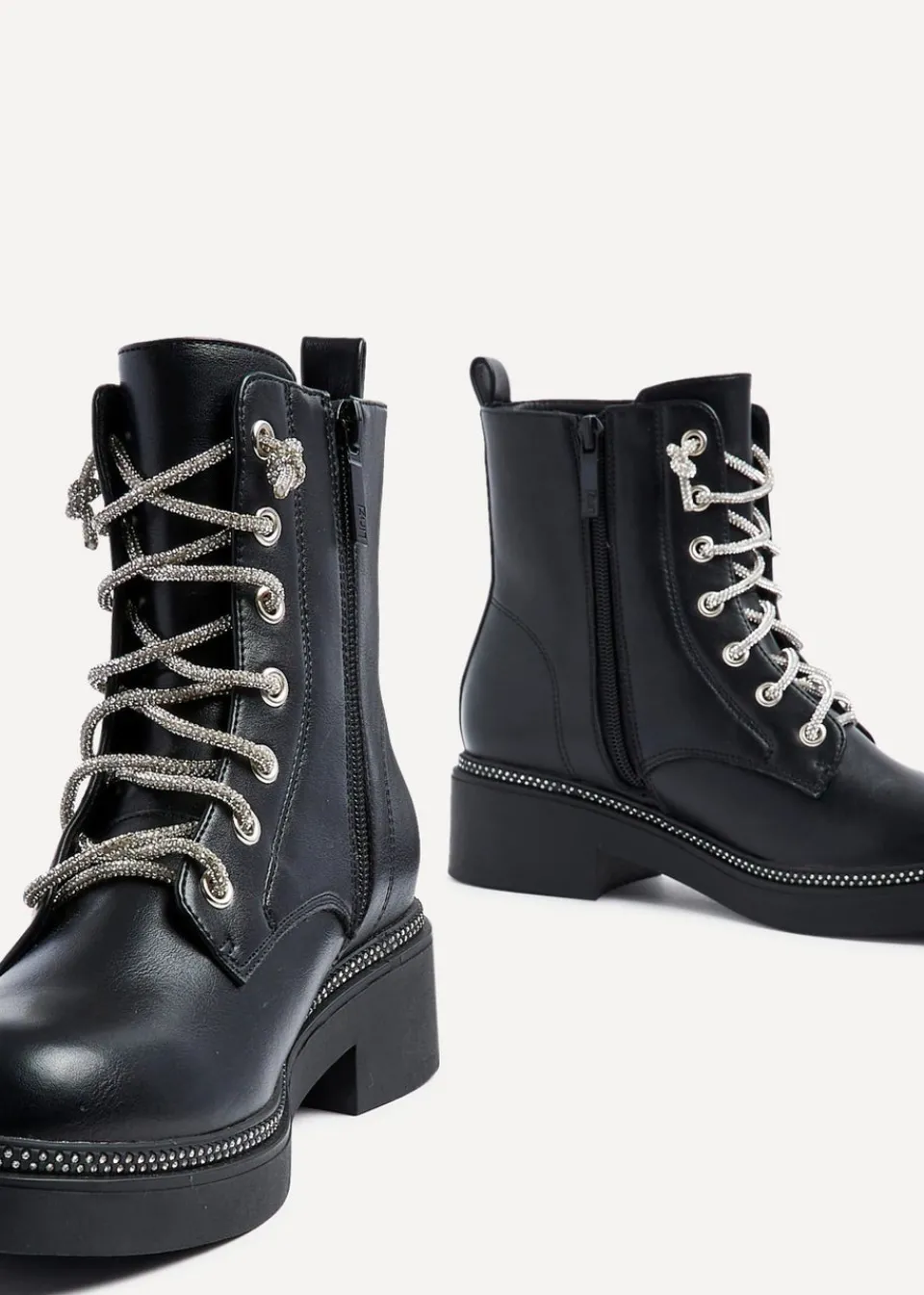 Footwear>Linzi Lacey Black Faux Leather Military Style Boot