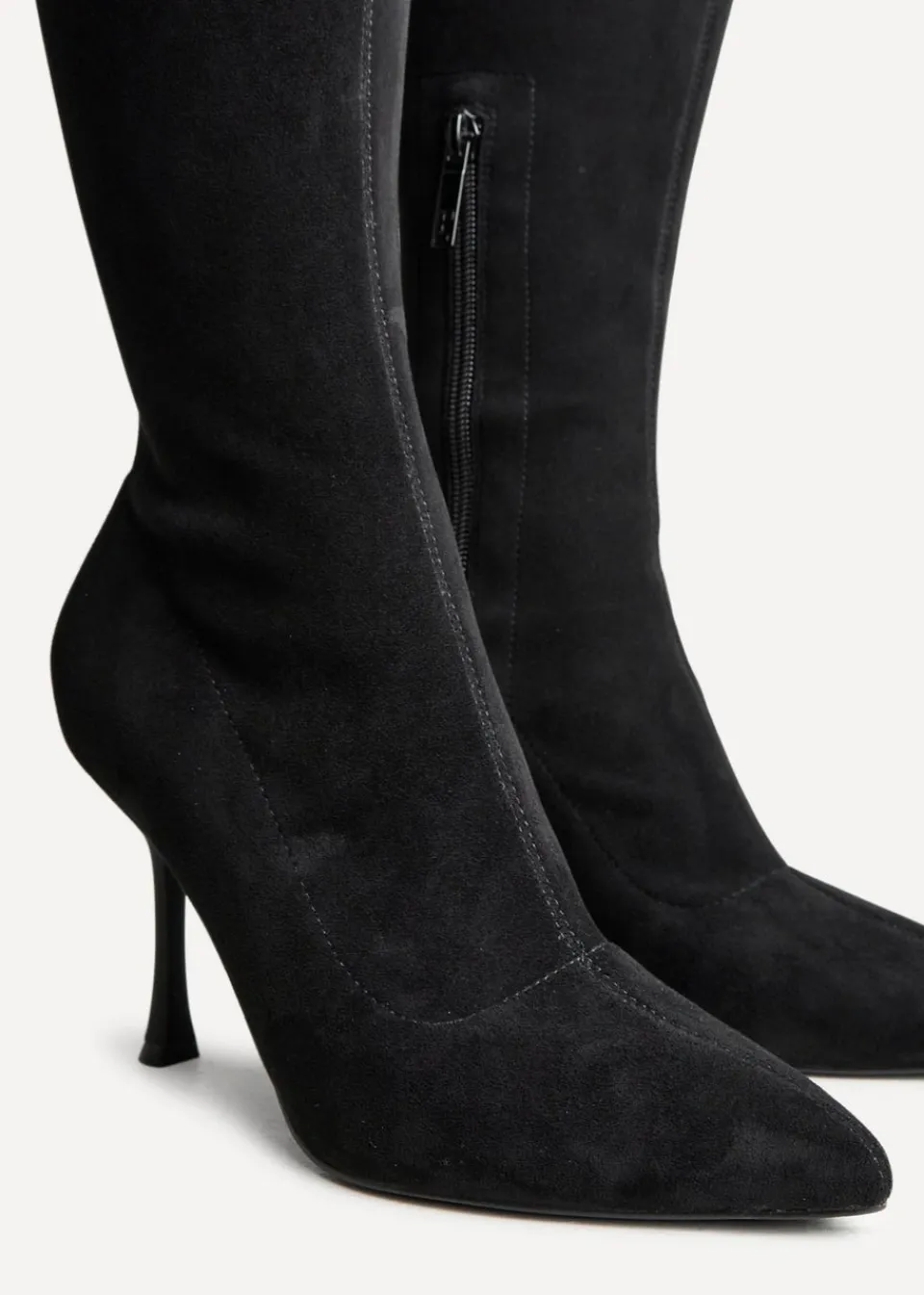 Footwear>Linzi Laney Black Faux Suede Thigh High Strech Stiletto Heel Boot