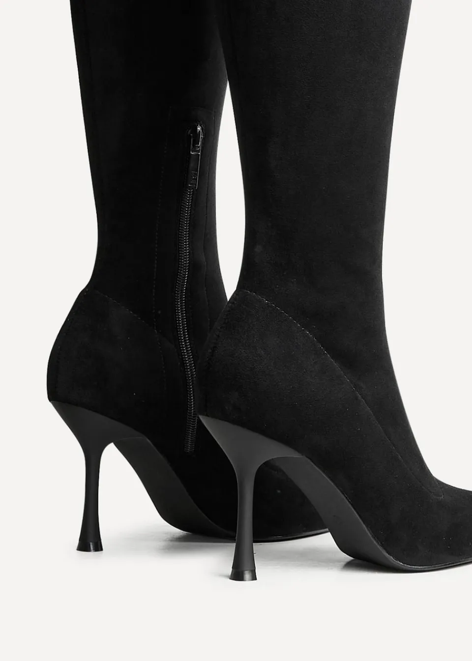 Footwear>Linzi Laney Black Faux Suede Thigh High Strech Stiletto Heel Boot