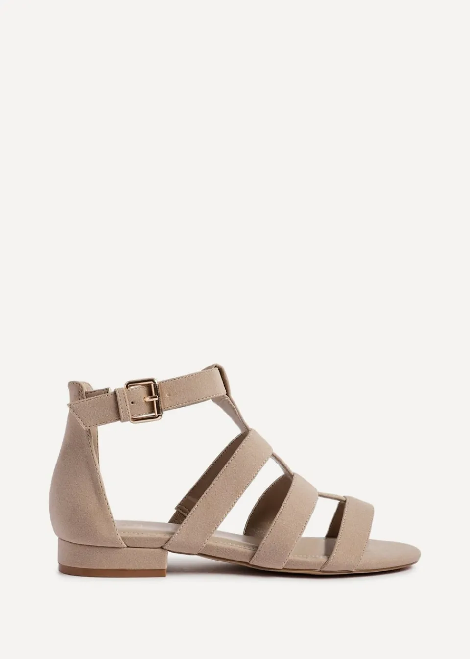 Footwear>Linzi Liberate Taupe Faux Suede Closed Back Gladiator Sandals
