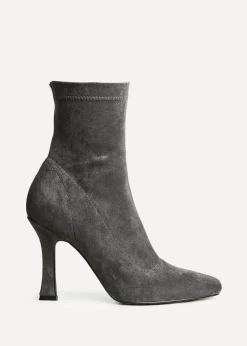 Footwear>Linzi Lovato Grey Faux Suede Square Toe Heeled Sock Boot