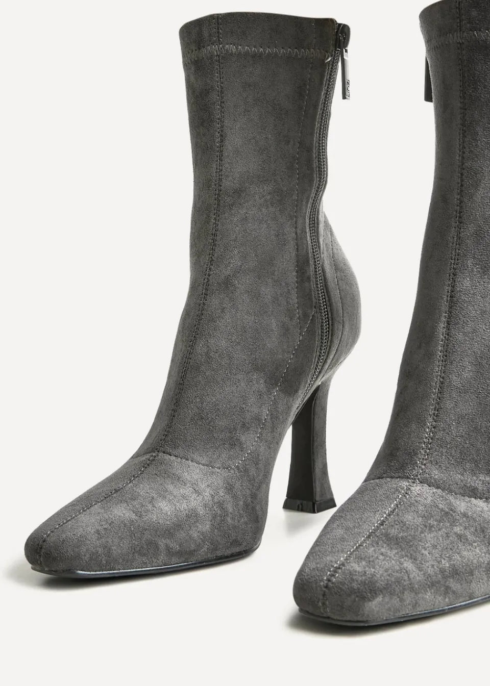 Footwear>Linzi Lovato Grey Faux Suede Square Toe Heeled Sock Boot