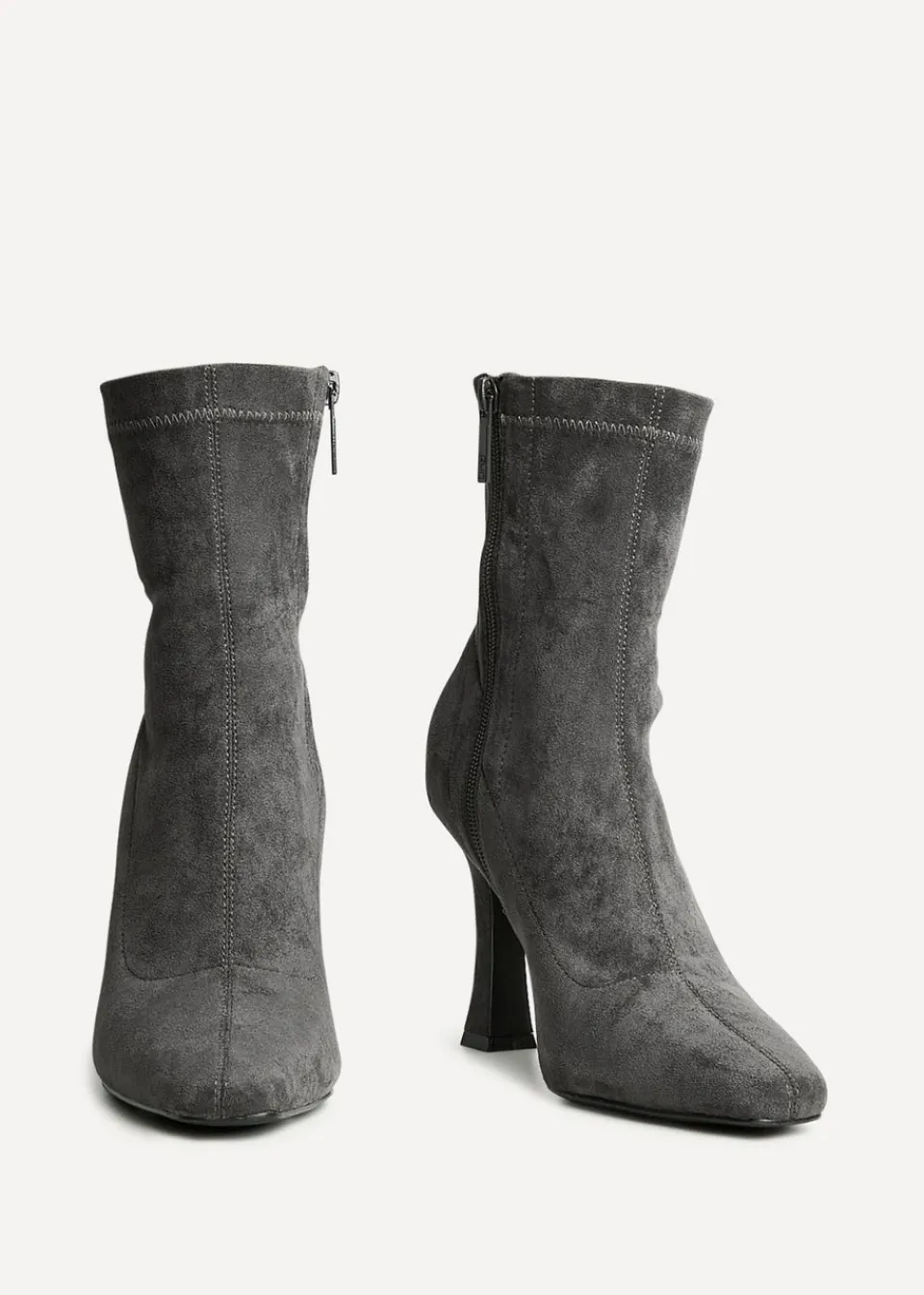 Footwear>Linzi Lovato Grey Faux Suede Square Toe Heeled Sock Boot