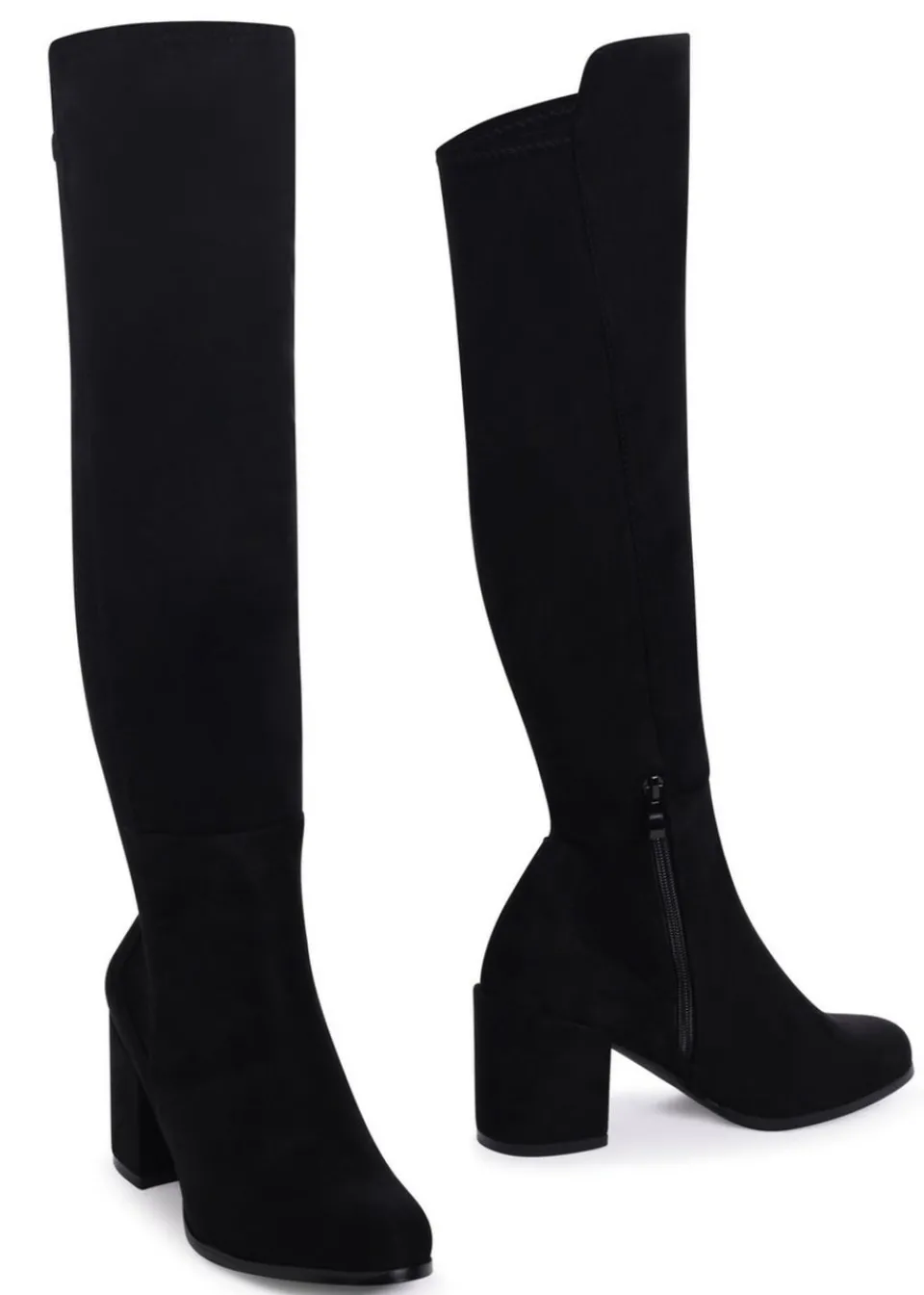 Footwear>Linzi Mandy Black Suede Block Heeled Knee High Boot
