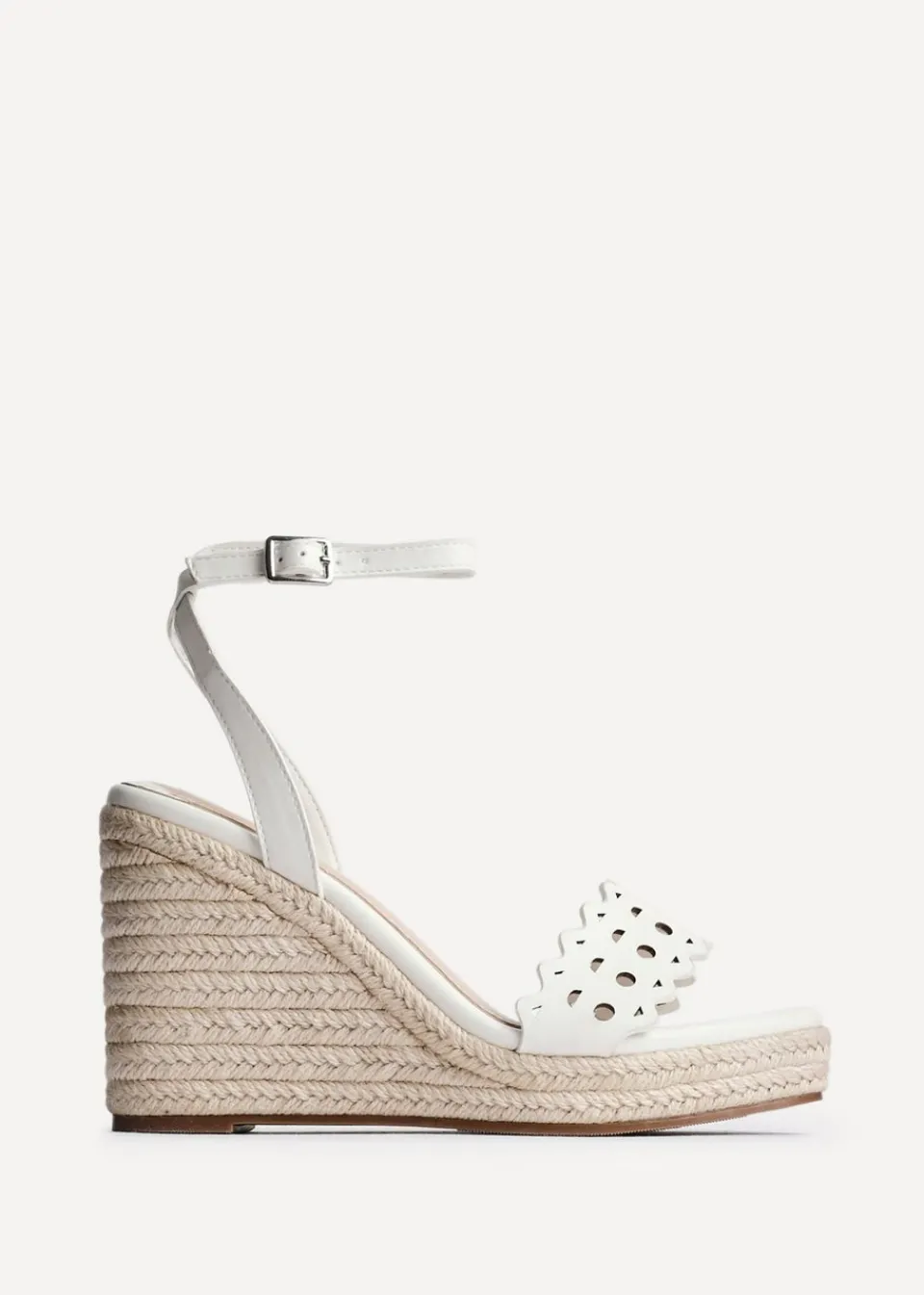 Footwear>Linzi Mellow White Faux Leather Wedge