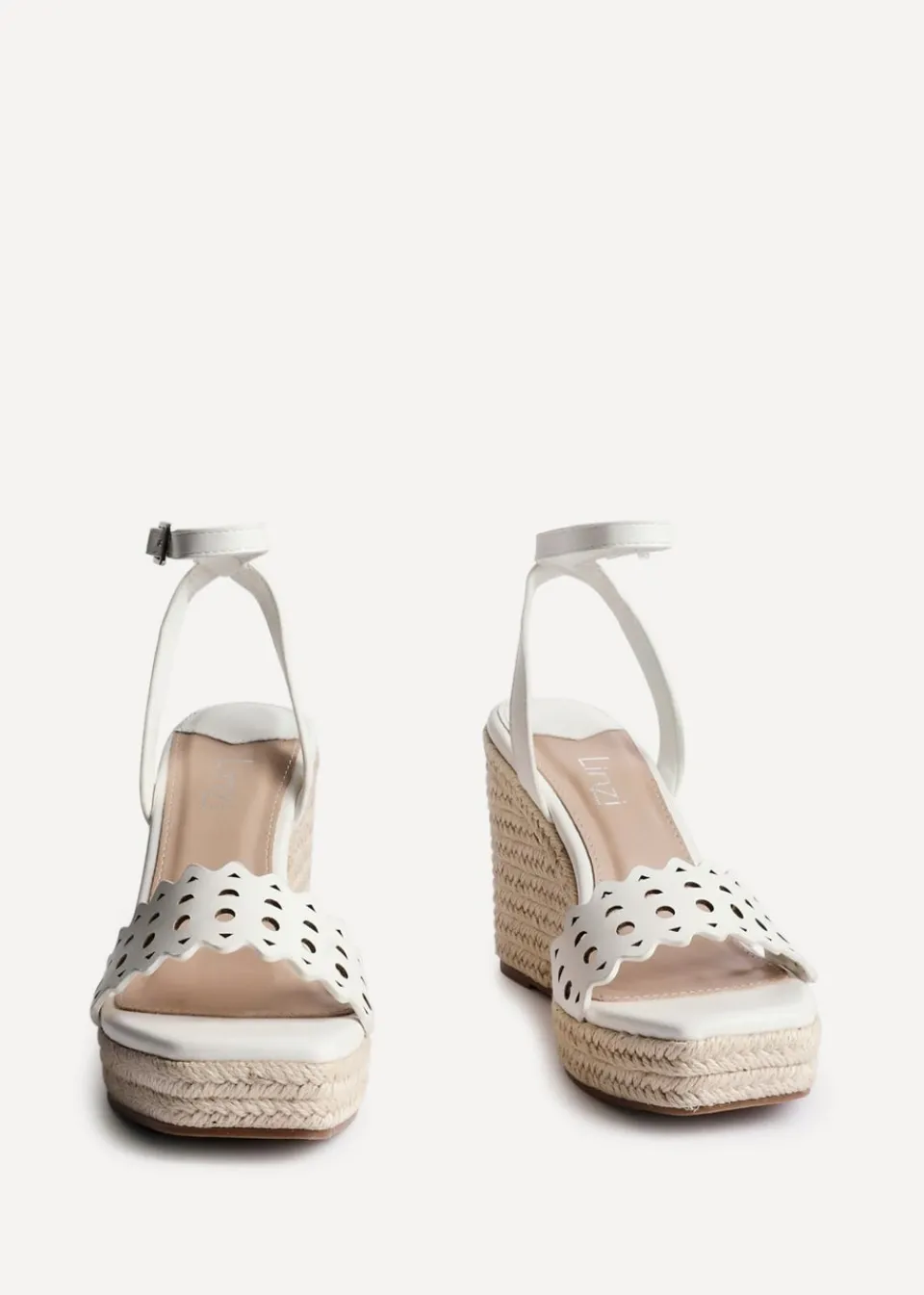 Footwear>Linzi Mellow White Faux Leather Wedge