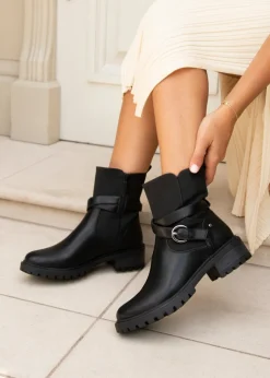 Footwear>Linzi Metro Black Faux Leather Chunky Boot