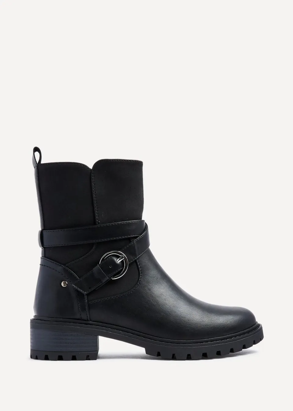 Footwear>Linzi Metro Black Faux Leather Chunky Boot