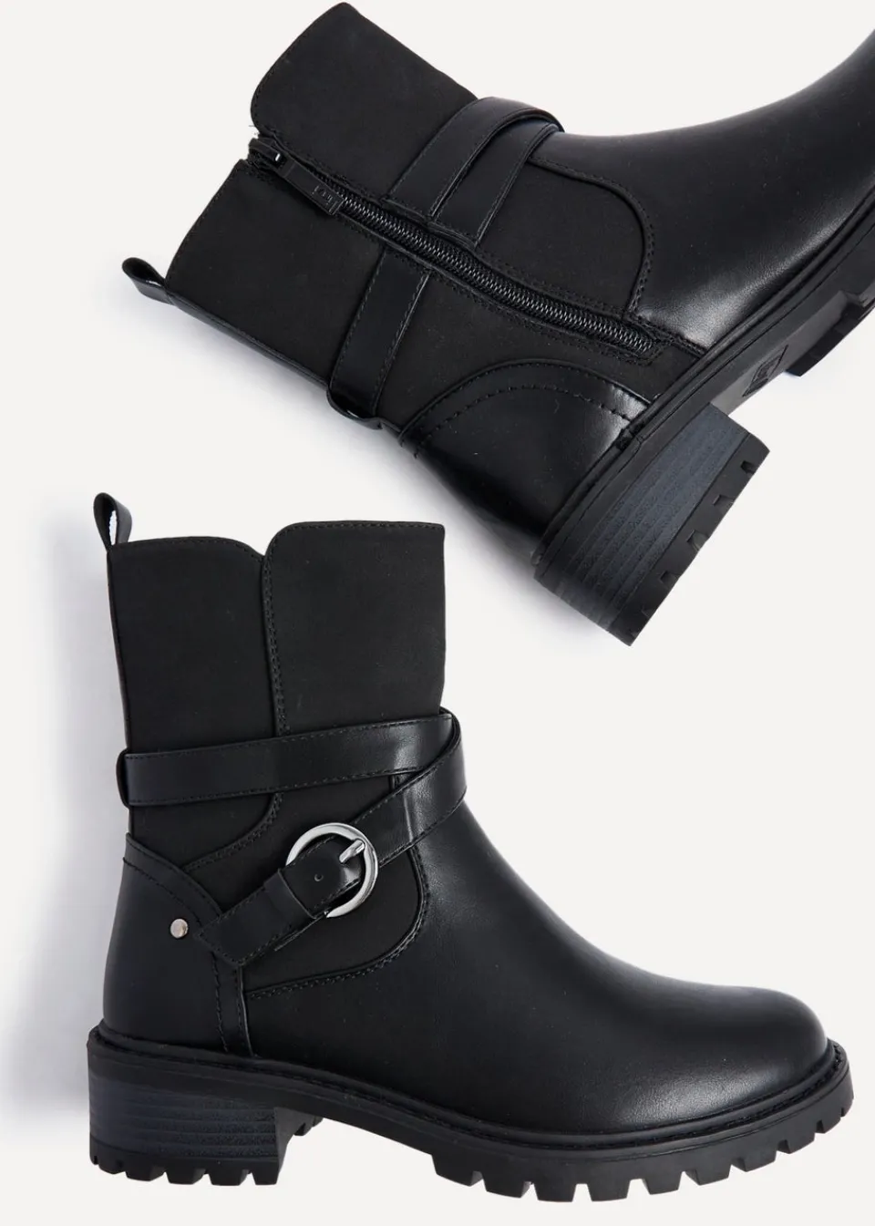 Footwear>Linzi Metro Black Faux Leather Chunky Boot