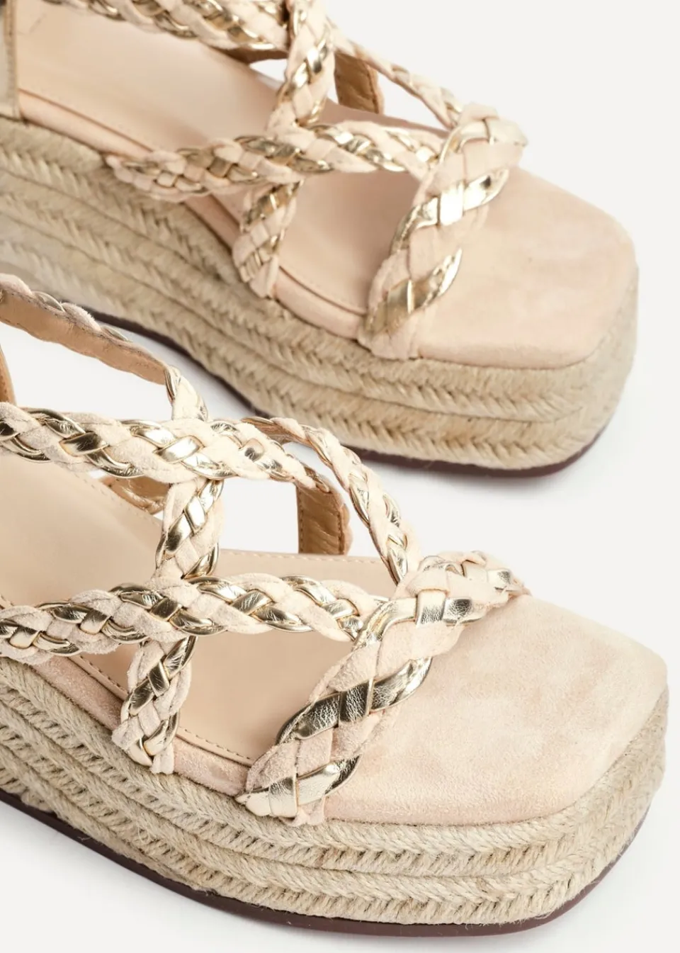 Footwear>Linzi Mimosa Nude Faux Suede Plaited Flatform Wedge
