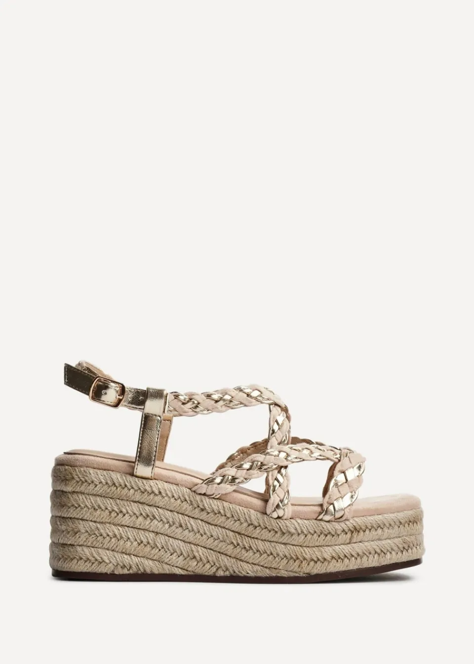 Footwear>Linzi Mimosa Nude Faux Suede Plaited Flatform Wedge