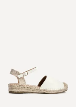 Footwear>Linzi Neroli White Faux Leather Closed Toe Espadrille Flatform Sandal