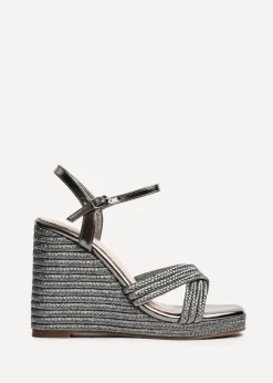 Footwear>Linzi Nikki Grey Rope Crossover Platform Wedge