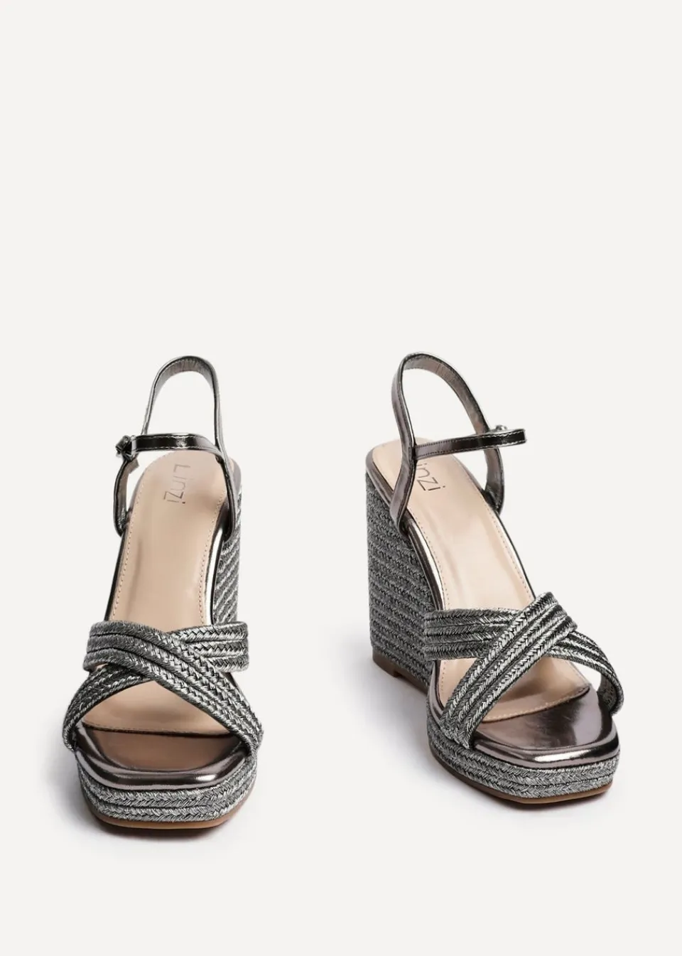Footwear>Linzi Nikki Grey Rope Crossover Platform Wedge