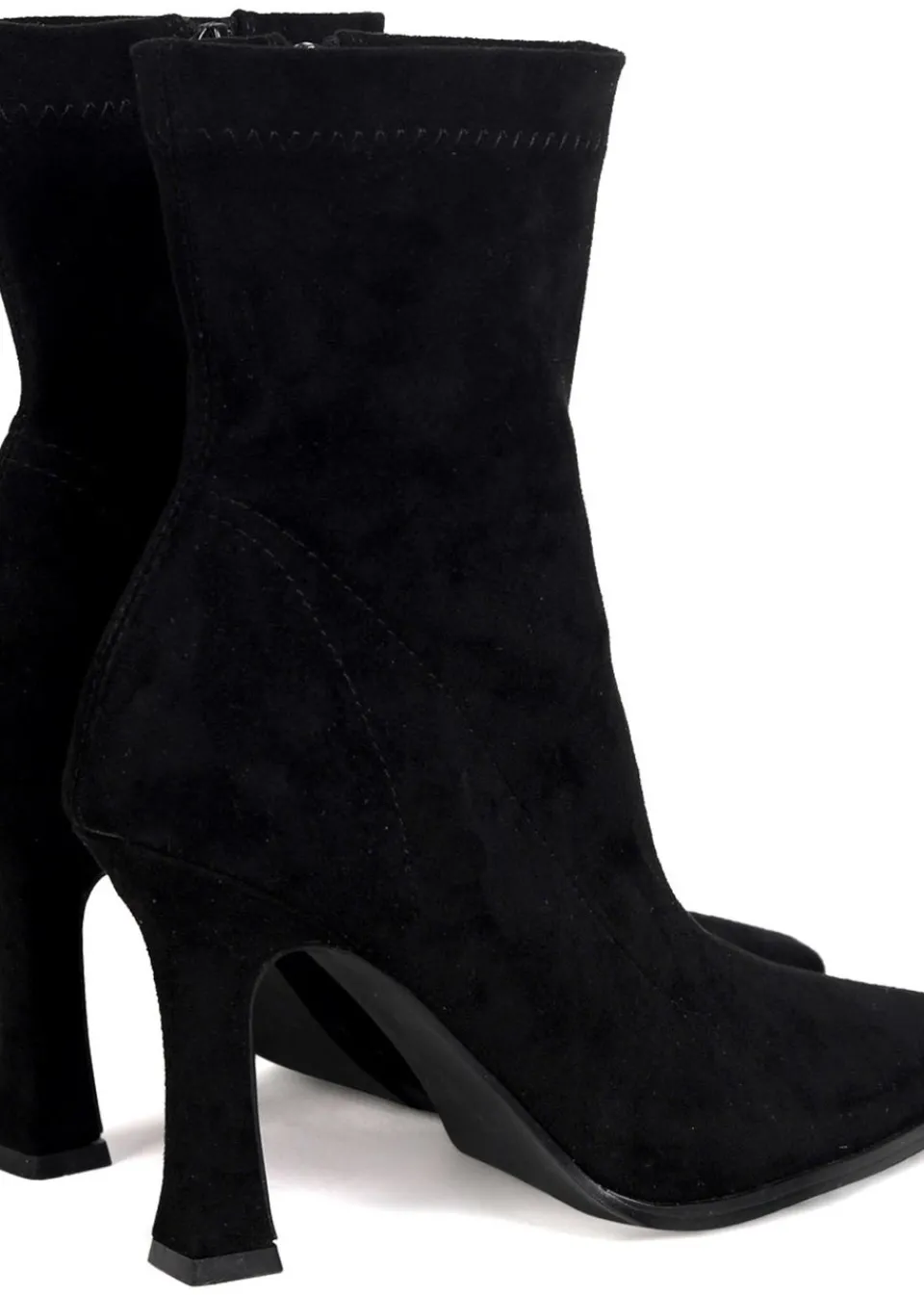 Footwear>Linzi Noelle Black Suede Square Toe Heeled Sock Boot