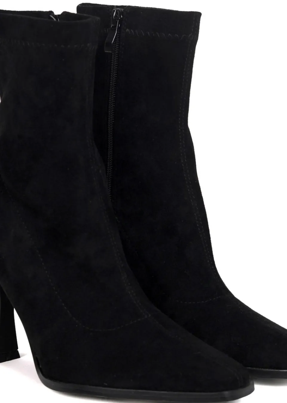 Footwear>Linzi Noelle Black Suede Square Toe Heeled Sock Boot