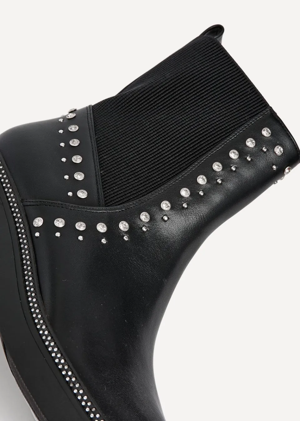 Footwear>Linzi Optic Black Faux Leather Diamante Embellished Chelsea Boot