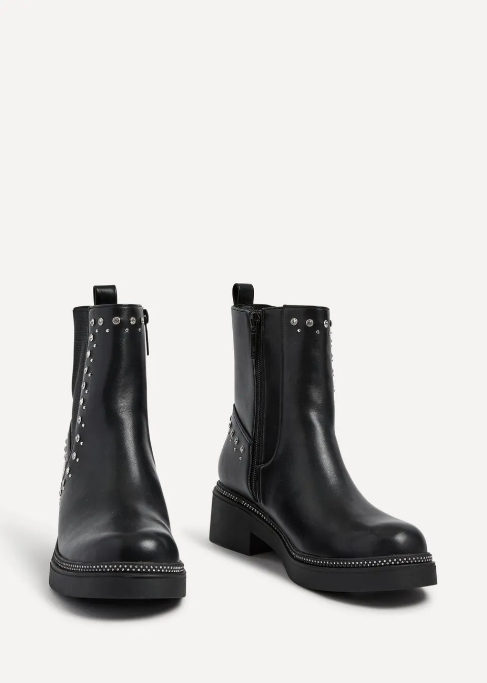 Footwear>Linzi Optic Black Faux Leather Diamante Embellished Chelsea Boot
