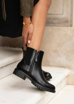 Footwear>Linzi Peyton Black Stretch Panel Ankle Boot & Outer Zip Detail