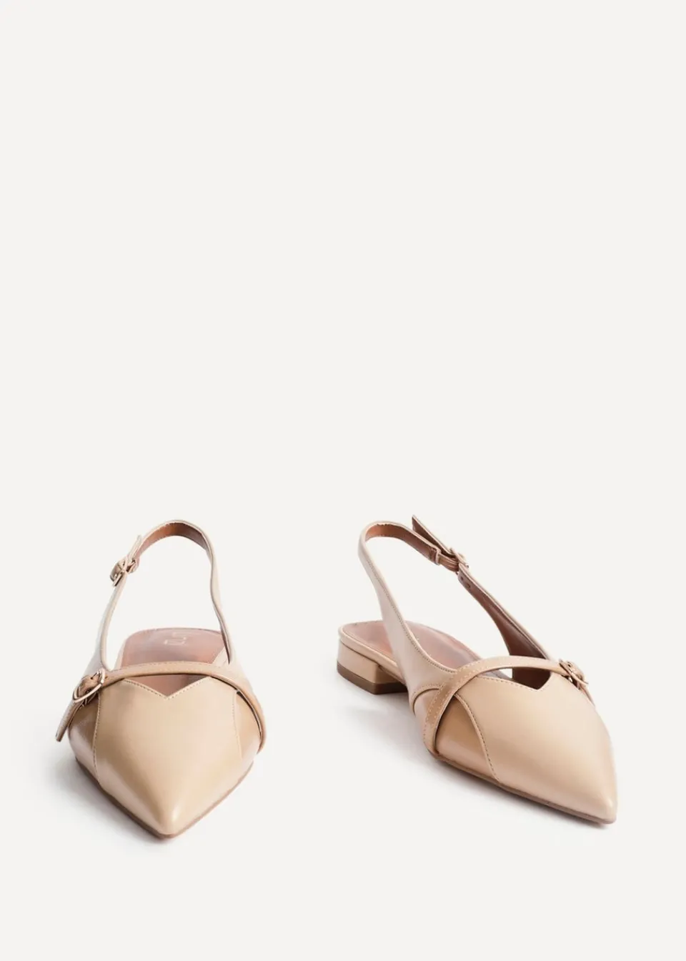 Footwear>Linzi Prague Nude Faux Leather Pointed Toe Ballet Flat