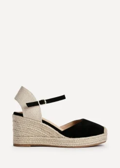 Footwear>Linzi Present Faux Suede Closed Toe And Open Back Espadrille Wedge Black