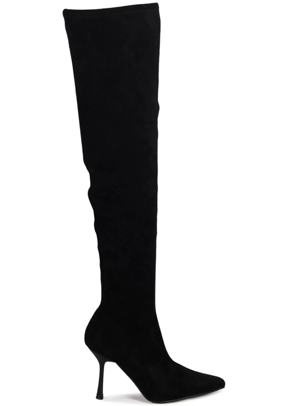 Footwear>Linzi Rocky Black Suede Stretch Over The Knee Stiletto Boot