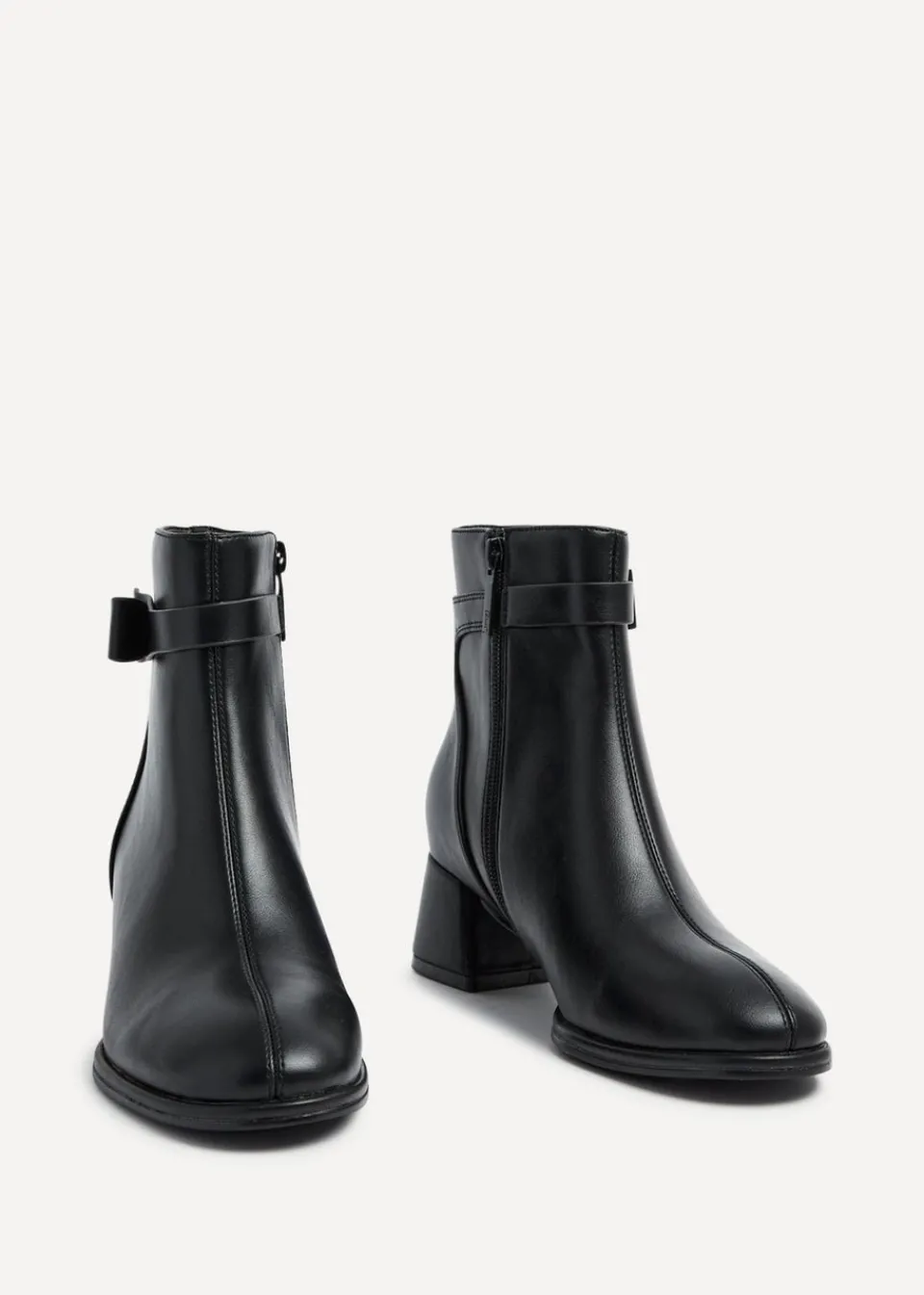 Footwear>Linzi Sable Black Faux Leather Block Heeled Ankle Boot