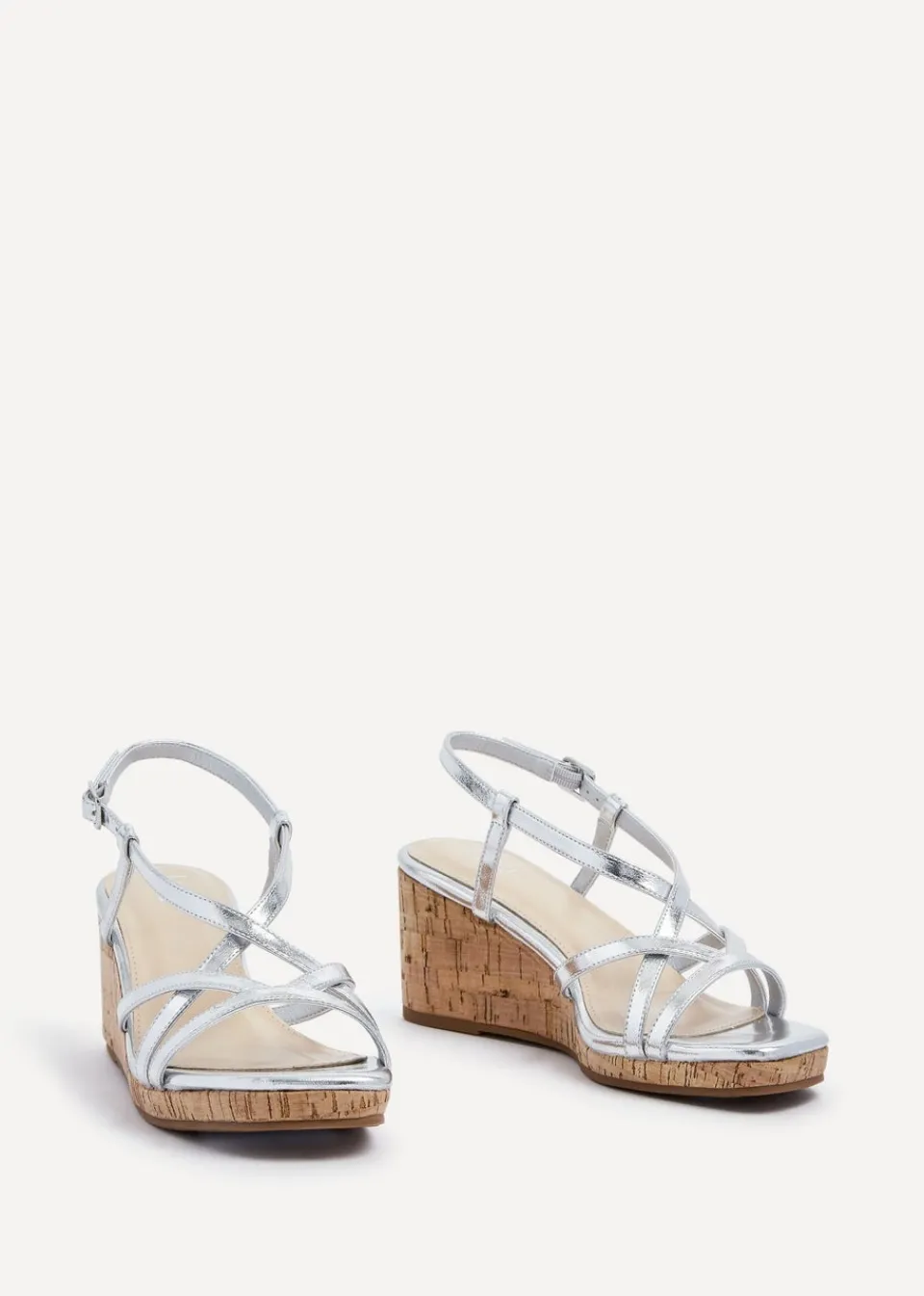 Footwear>Linzi Safiya Silver Faux Leather Strappy Wedge Sandal