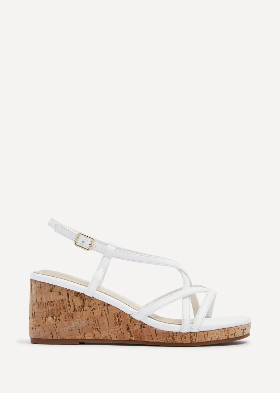 Footwear>Linzi Safiya White Faux Leather Strappy Wedge Sandal