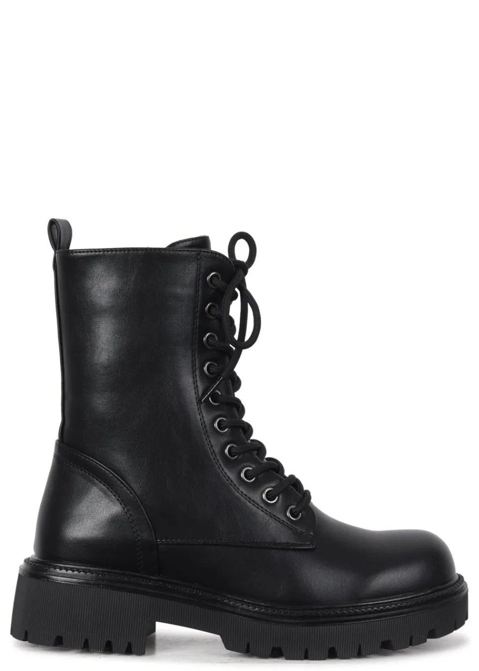 Footwear>Linzi Samurai Black Faux Leather Lace Up Military Boot