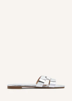 Footwear>Linzi Sasha Silver Faux Leather Slider Sandal
