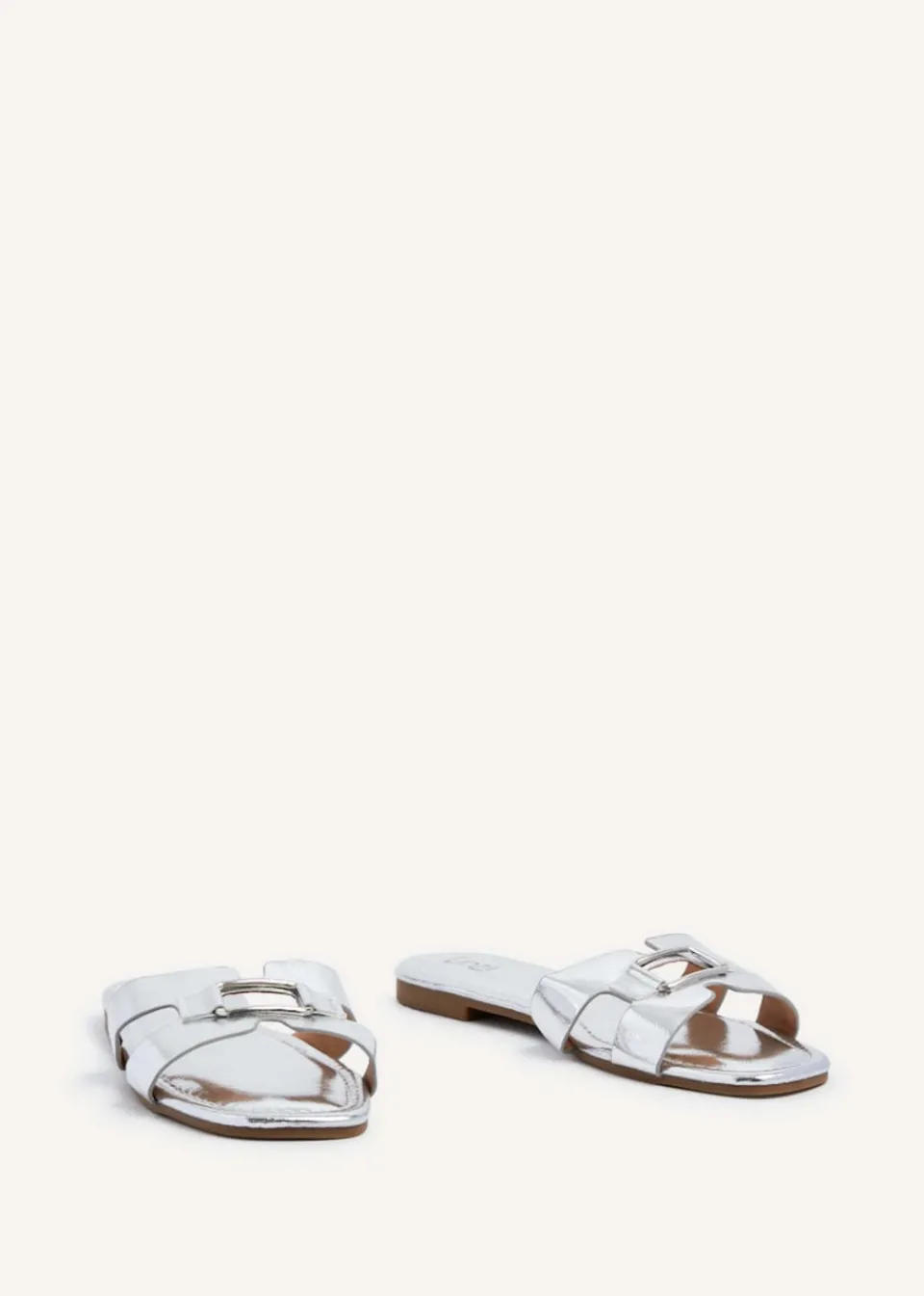 Footwear>Linzi Sasha Silver Faux Leather Slider Sandal