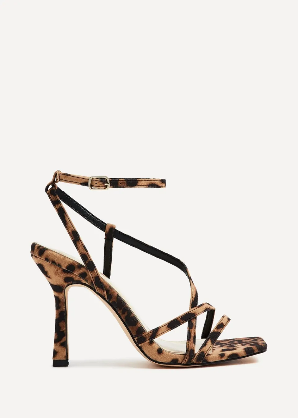 Footwear>Linzi Savannah Leopard Print Faux Suede Strappy Stiletto High Heel