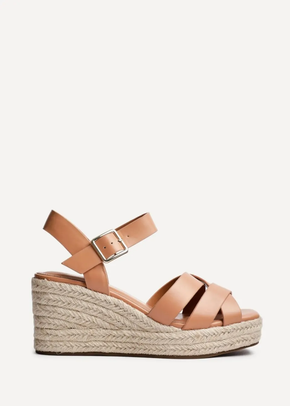 Footwear>Linzi Sheena Tan Faux Leather Crossover Espadrille Platform Wedge