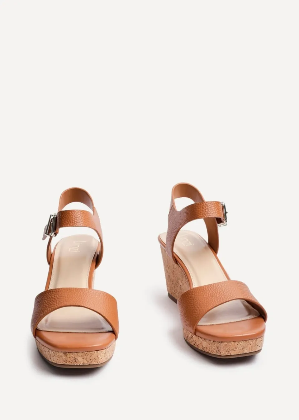 Footwear>Linzi Sierra Tan Faux Leather Cork Platform Wedge