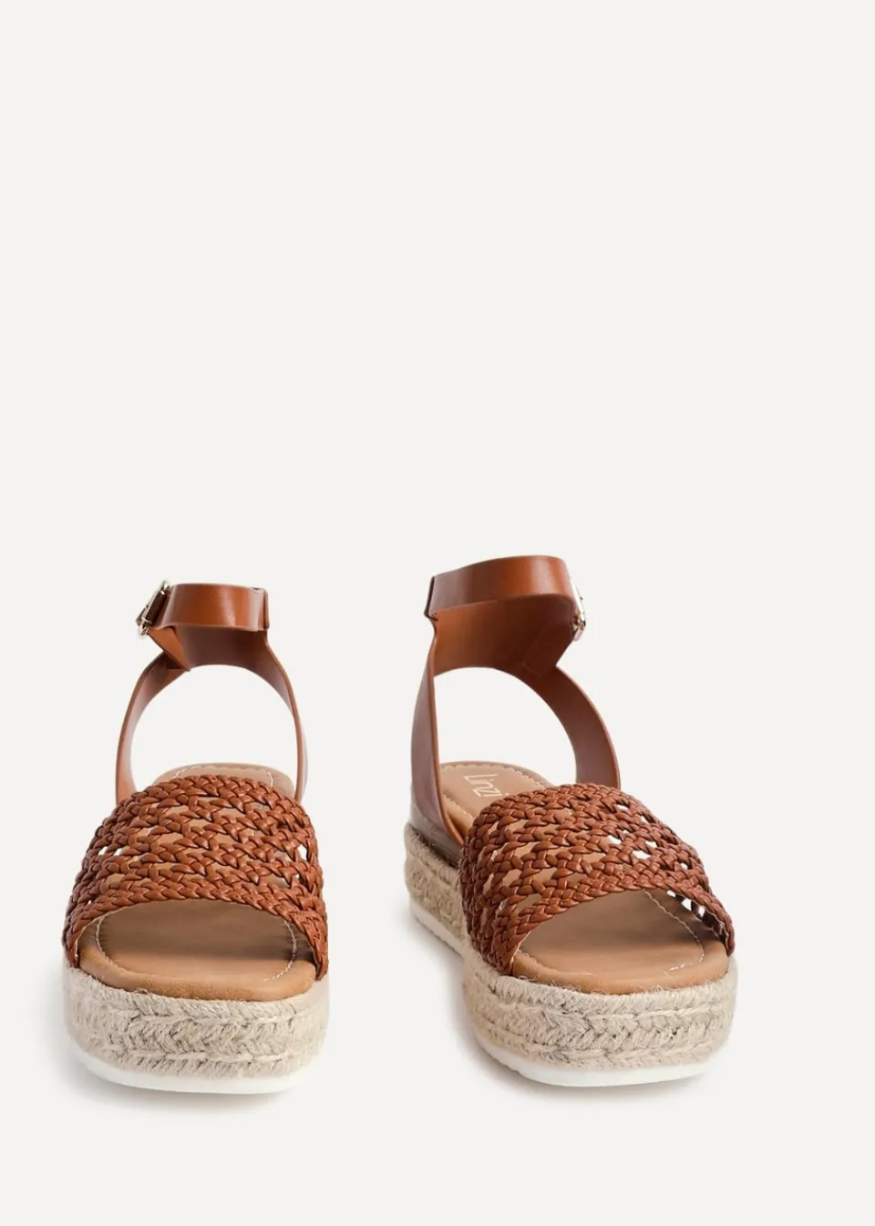 Footwear>Linzi Sundown Tan Faux Leather Handwoven Espadrille Flatform Sandal