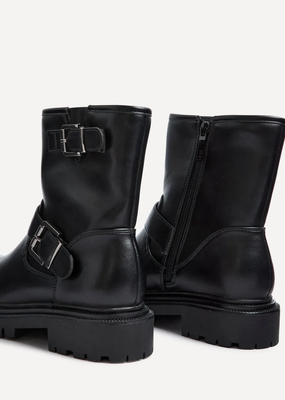 Footwear>Linzi Trinity Black Faux Leather Biker Style Boot